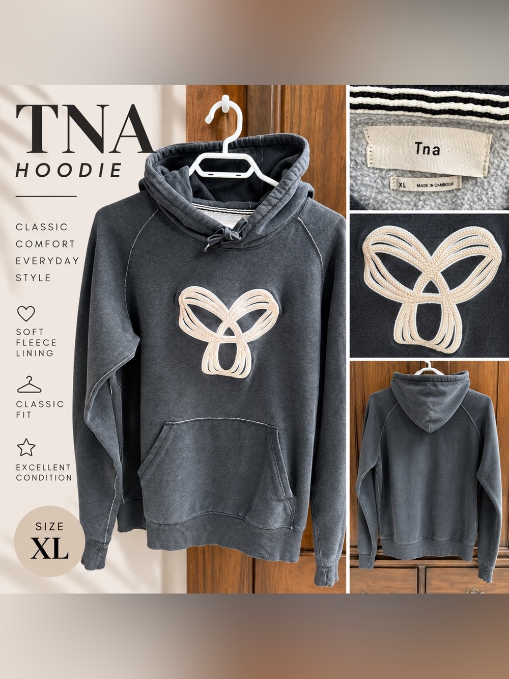 TNA Hoodie with Cream Embroidered Logo - XL